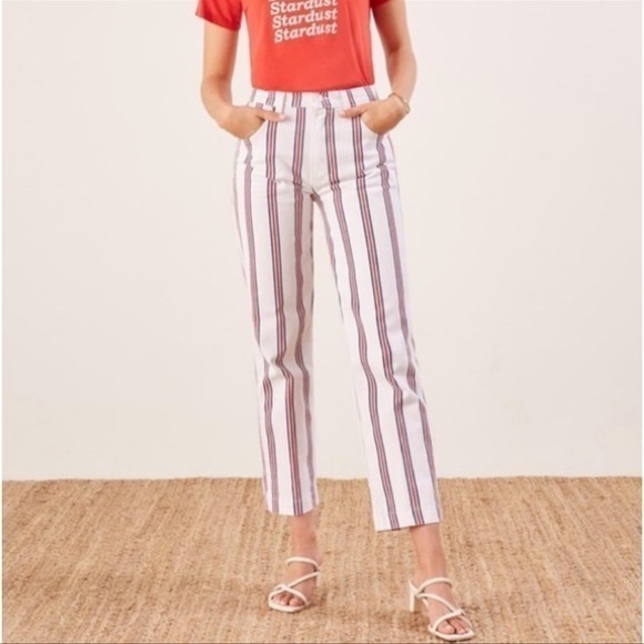 Reformation Denim - Reformation Roper Jeans in Grenada Stripe White
